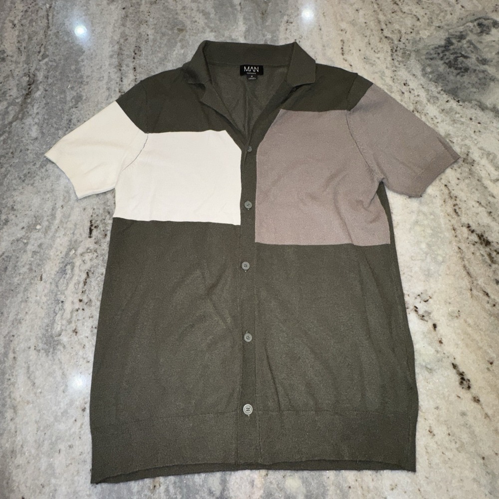 Boohoo Man Men's Medium Rockabilly‎ Retro Colorblock Green Button Down Shirt